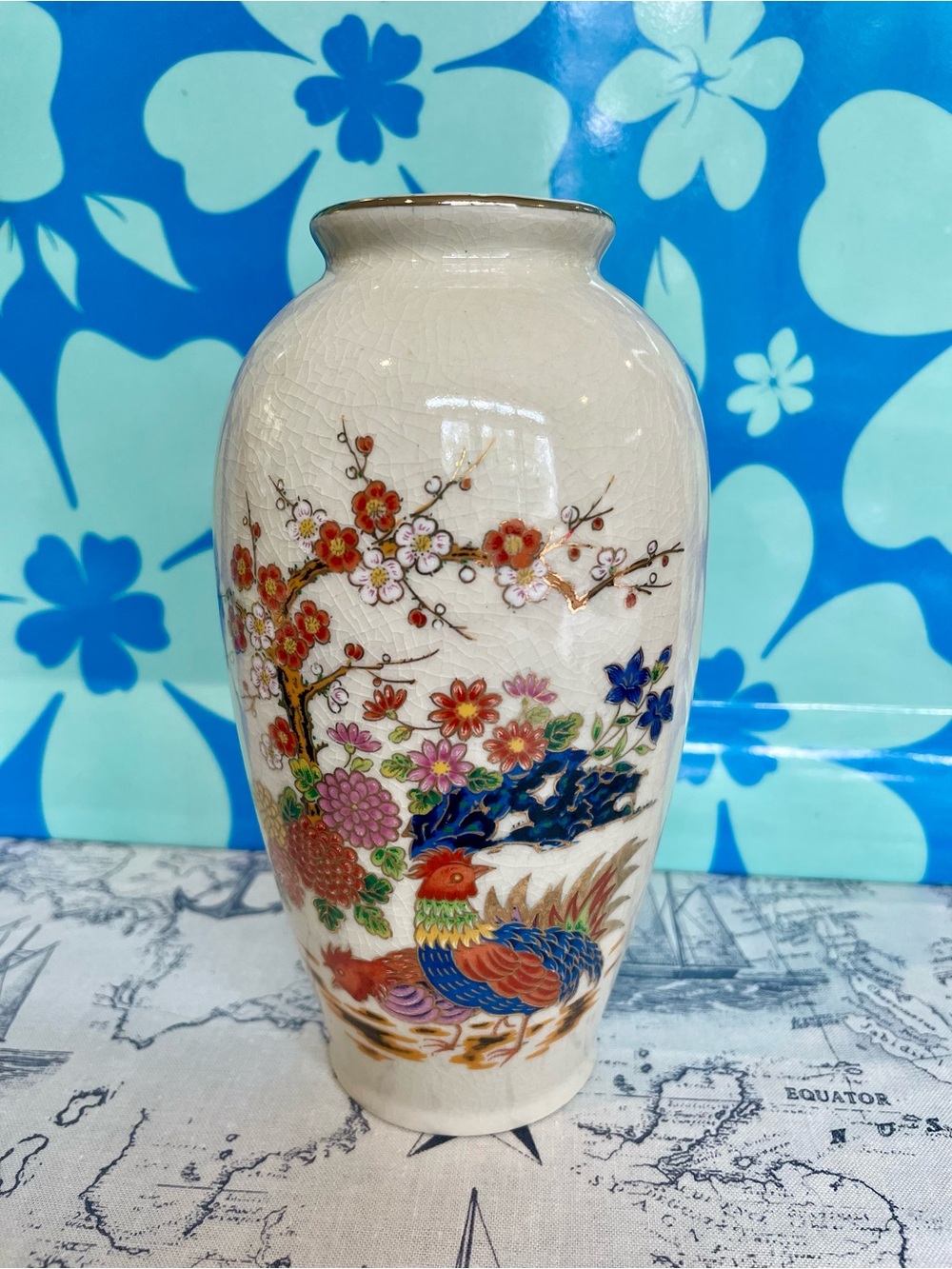 Vintage Price Products Japan Floral & Bird Vase – Crackle Glaze